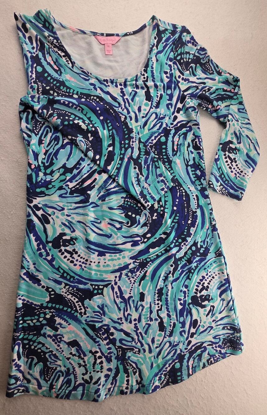 Lilly Pulitzer Long Sleeve Cotton Blend Mini Dress Blue Size XS